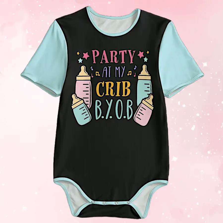 'Party At My Crib' Black Adult Unisex Onesie - Image #1