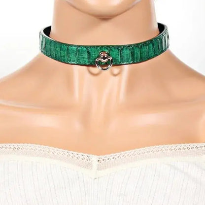 Snake Green Leather BDSM Collar