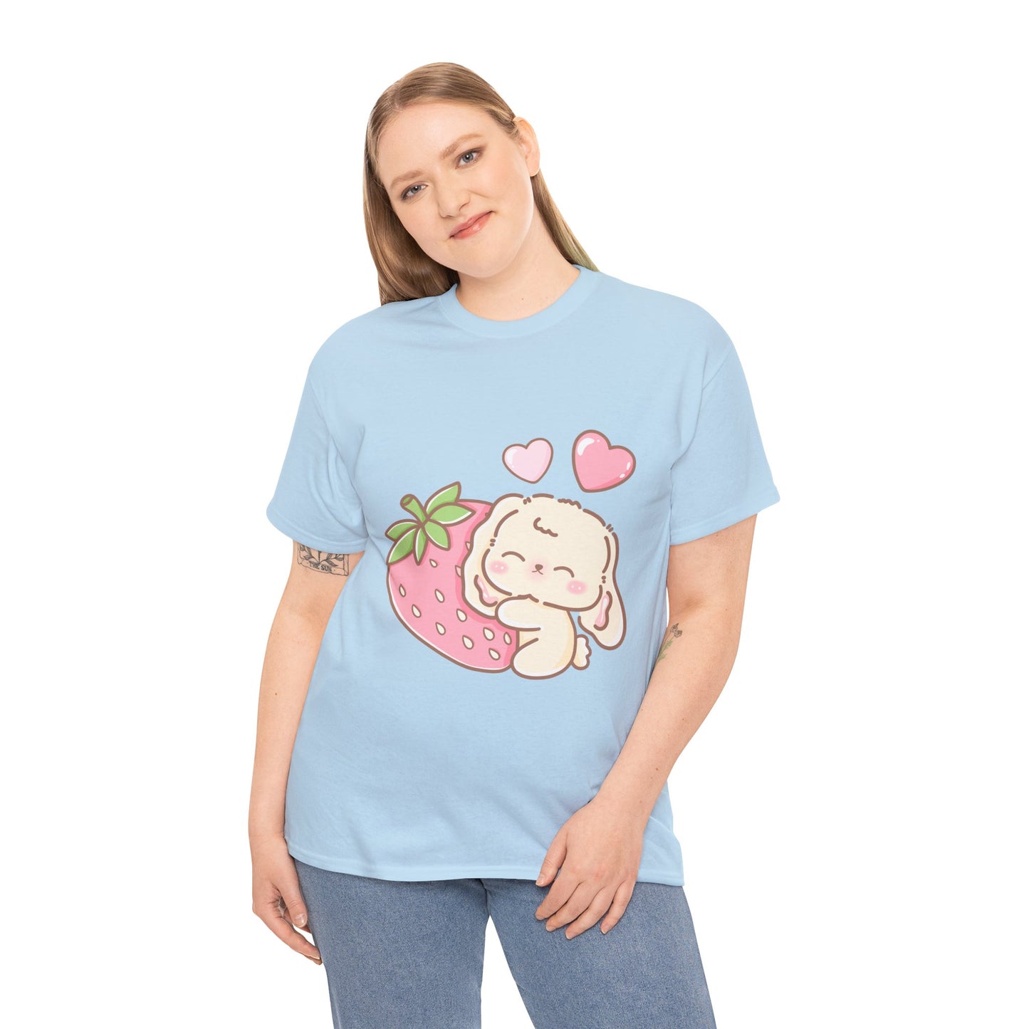 Cute Bunny Strawberry Play Tee - Puppy's Aesthetics