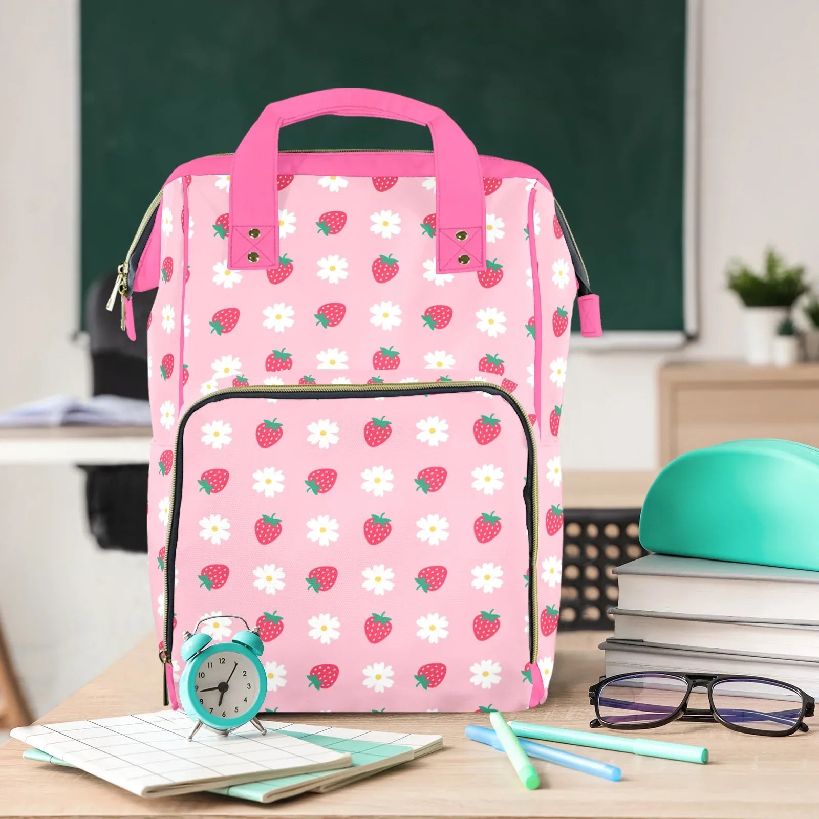 Strawberry Plaid Large Diaper Bag