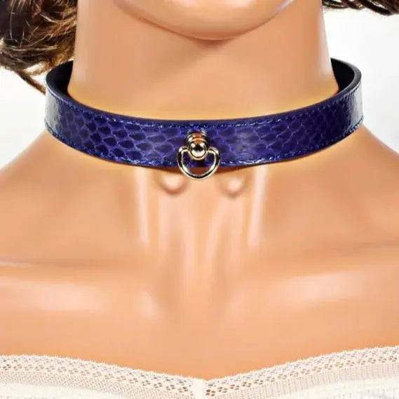 Snake Blue Leather BDSM Collar