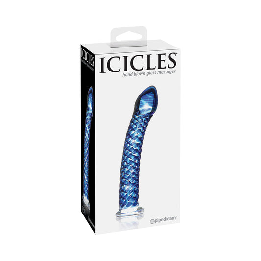 Icicles No. 29 Curved Textured 7.25 " Glass Dildo Blue