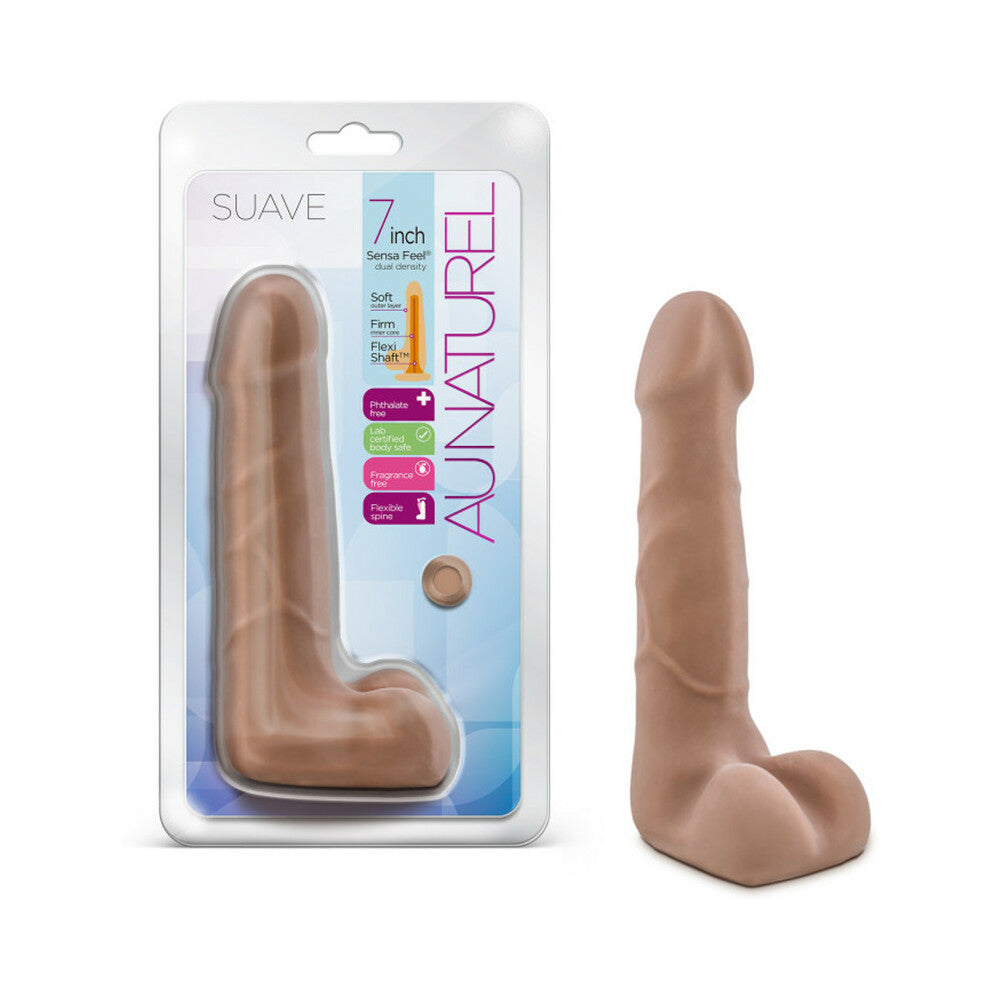 Au Naturel Suave 7 " Posable Dual Density Dildo with Balls Tan