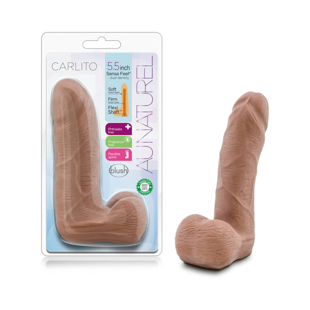 Au Naturel Carlito 5 " Posable Dual Density Dildo with Balls Tan