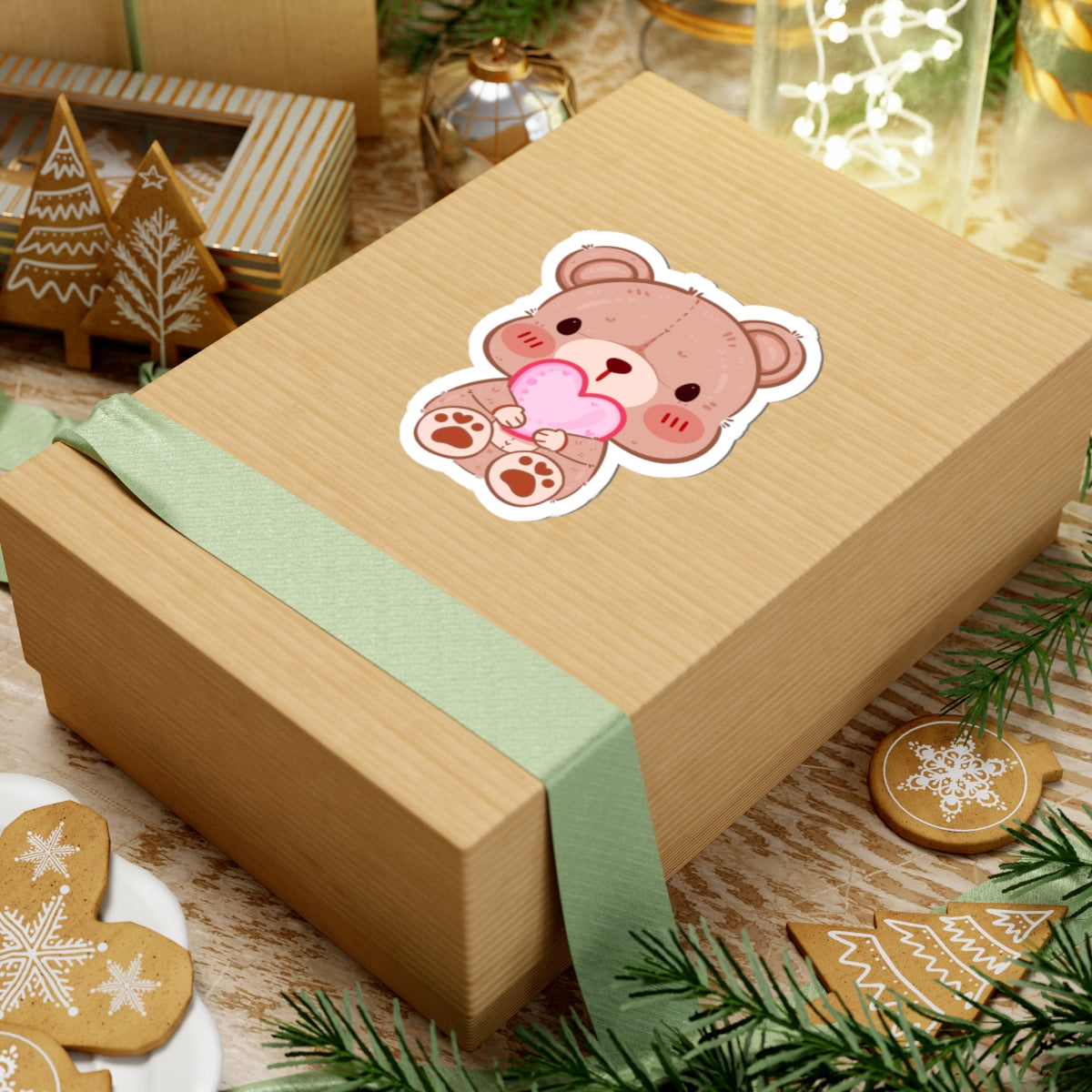 Cute Teddy Bear Heart Kiss-Cut Sticker - Puppy's Aesthetics