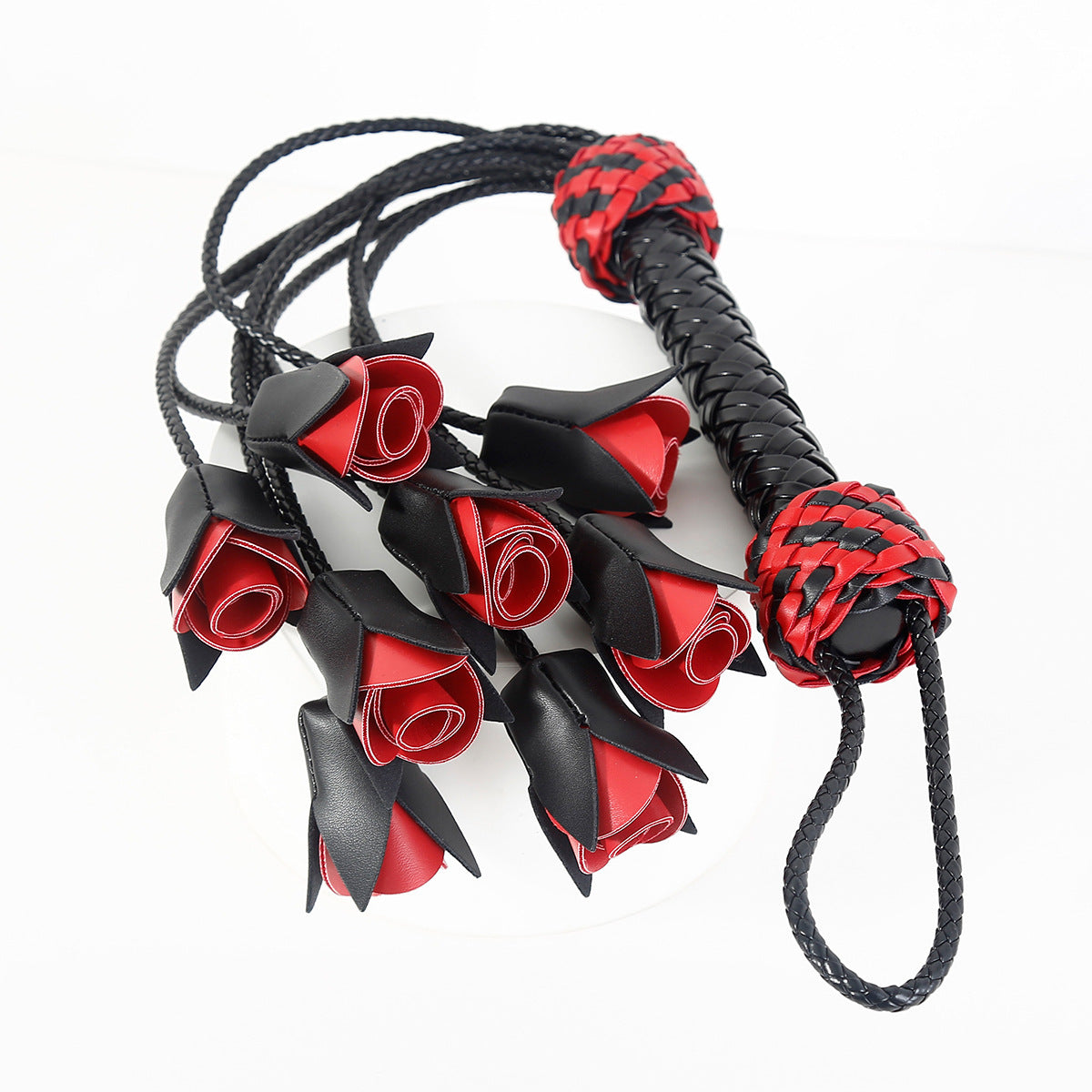 Thorned Obedience Rose Whip – Black & Red Leather