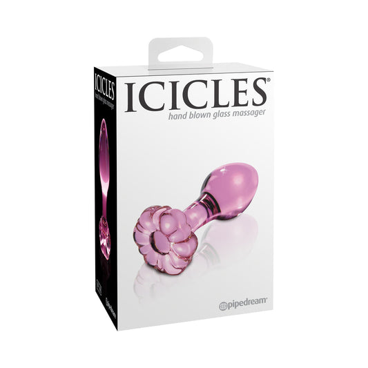 Icicles No. 48 Glass 3.5 " Anal Plug With Flower Base Pink