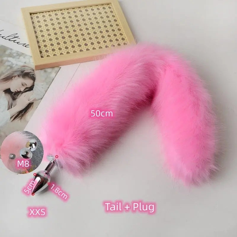Lovely Long Pink Tail with Stainless Plug 50cm Tail Plug XXS