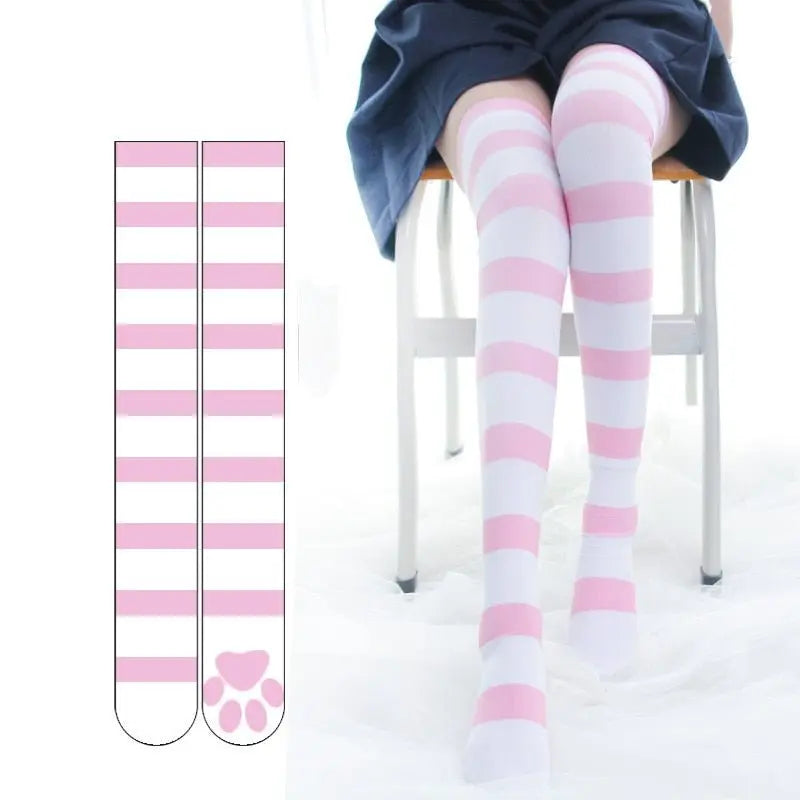 Kawaii Cat Paw Print Stockings (Colors)