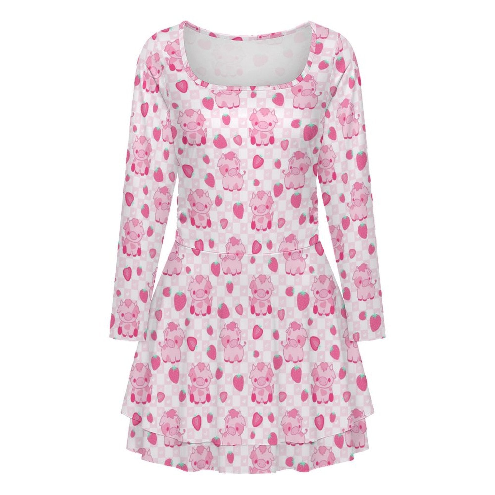 Custom Women's Square Neckline Ruffled Mini Dress