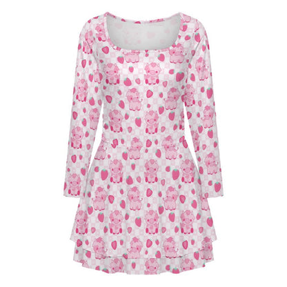 Custom Women's Square Neckline Ruffled Mini Dress