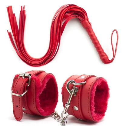 Pink Erotic Restraints With Flogger 2pcs red