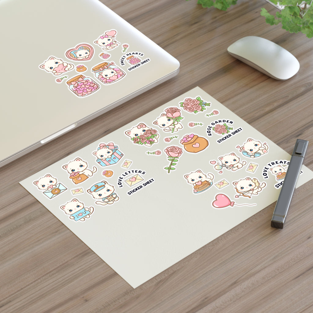 Kawaii Love & Treats Sticker Sheet - Puppy's Aesthetics
