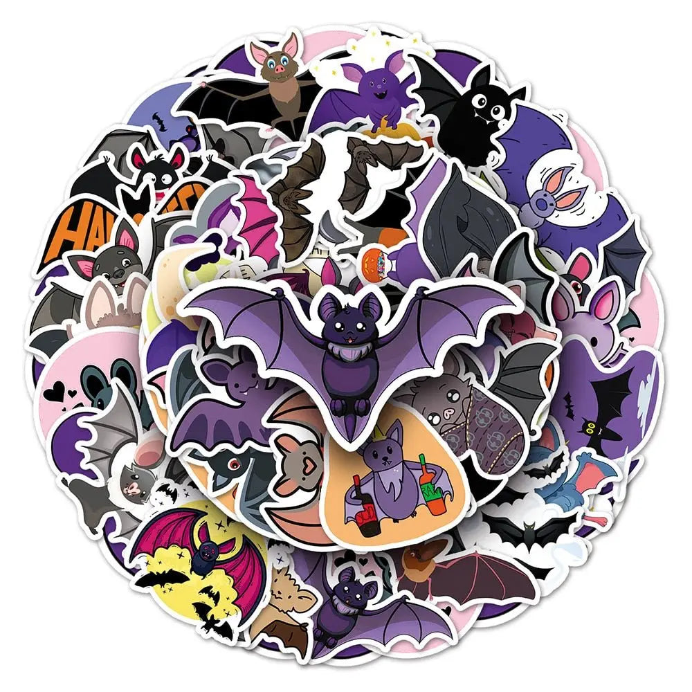 50PCS Cute Bat Cartoon Stickers Puppy's Aesthetics
