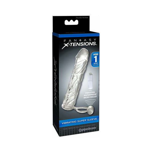 Fantasy X-tensions Vibrating Super Sleeve 1 " Extension With Ball Strap Clear