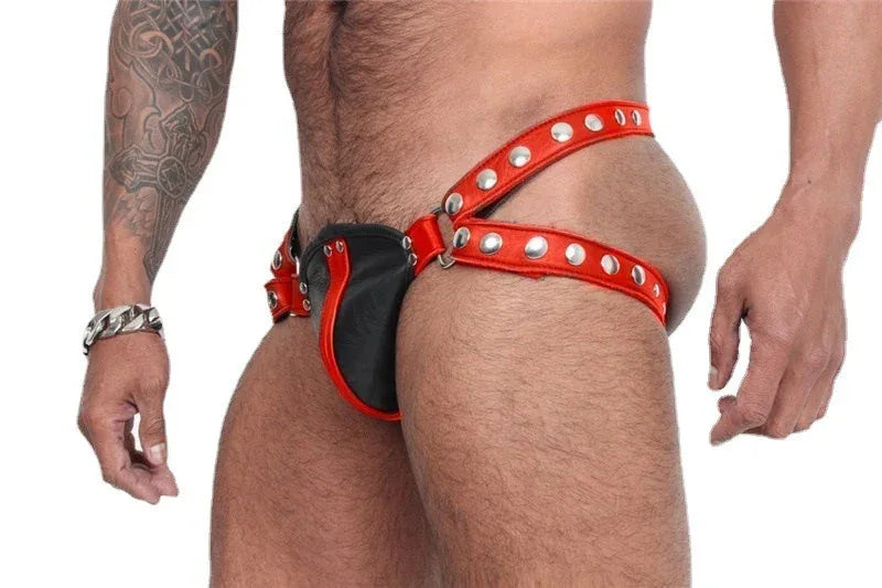 Studded Fetish Leather Harness Briefs (Colors) - Puppy's Aesthetics