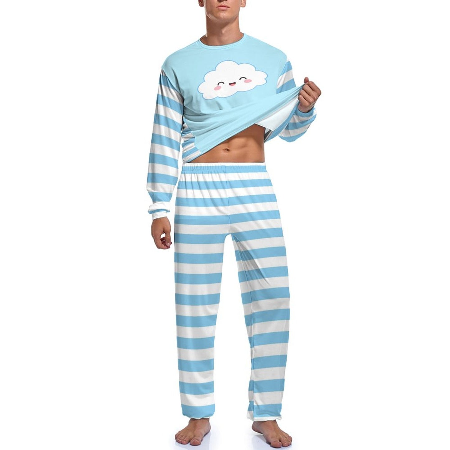 Kawaii Cloud Stripe Pajamas Set
