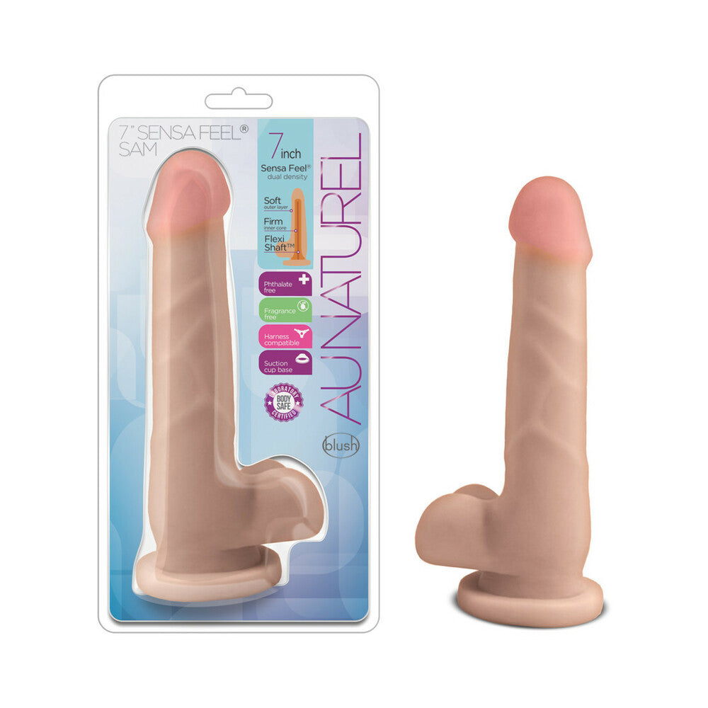 Au Naturel 7 " Sam Posable Dual Density Dildo with Balls Beige