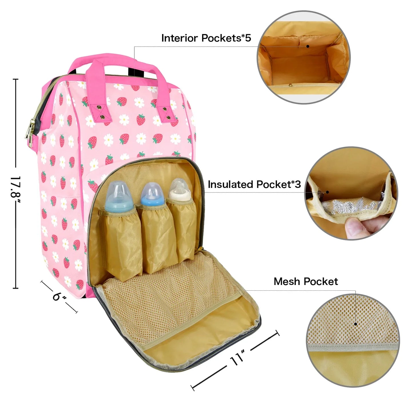 Strawberry Plaid Large Diaper Bag - Puppy's Aesthetics