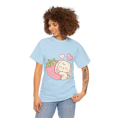 Cute Bunny Strawberry Play Tee - Puppy's Aesthetics