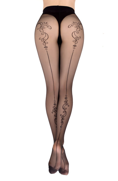 Intricate Pattern Tights with Sparkle (Black)