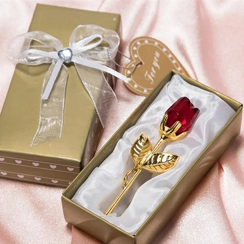 Valentines Day Gift Crystal Glass Rose red gold-box