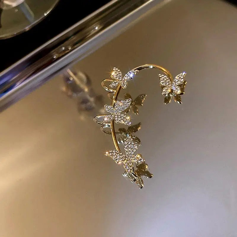 Shiny Zircon Butterfly Ear Clip Without Piercing Gold-Right ear China