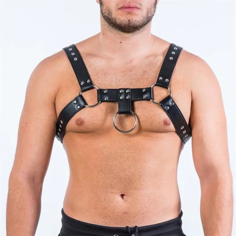 Leather Chest Harness Blue