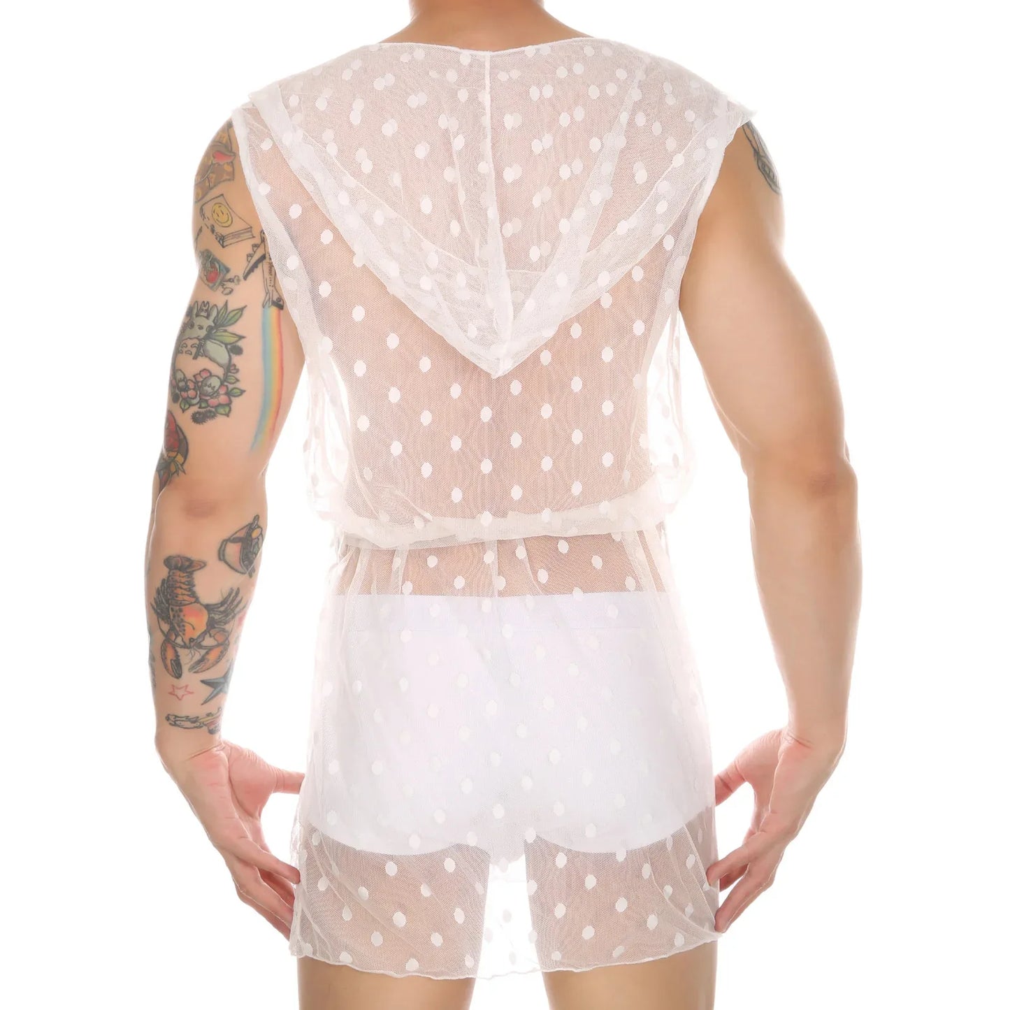Midnight Whispers Men’s Lace Mesh Bathrobe - Puppy's Aesthetics