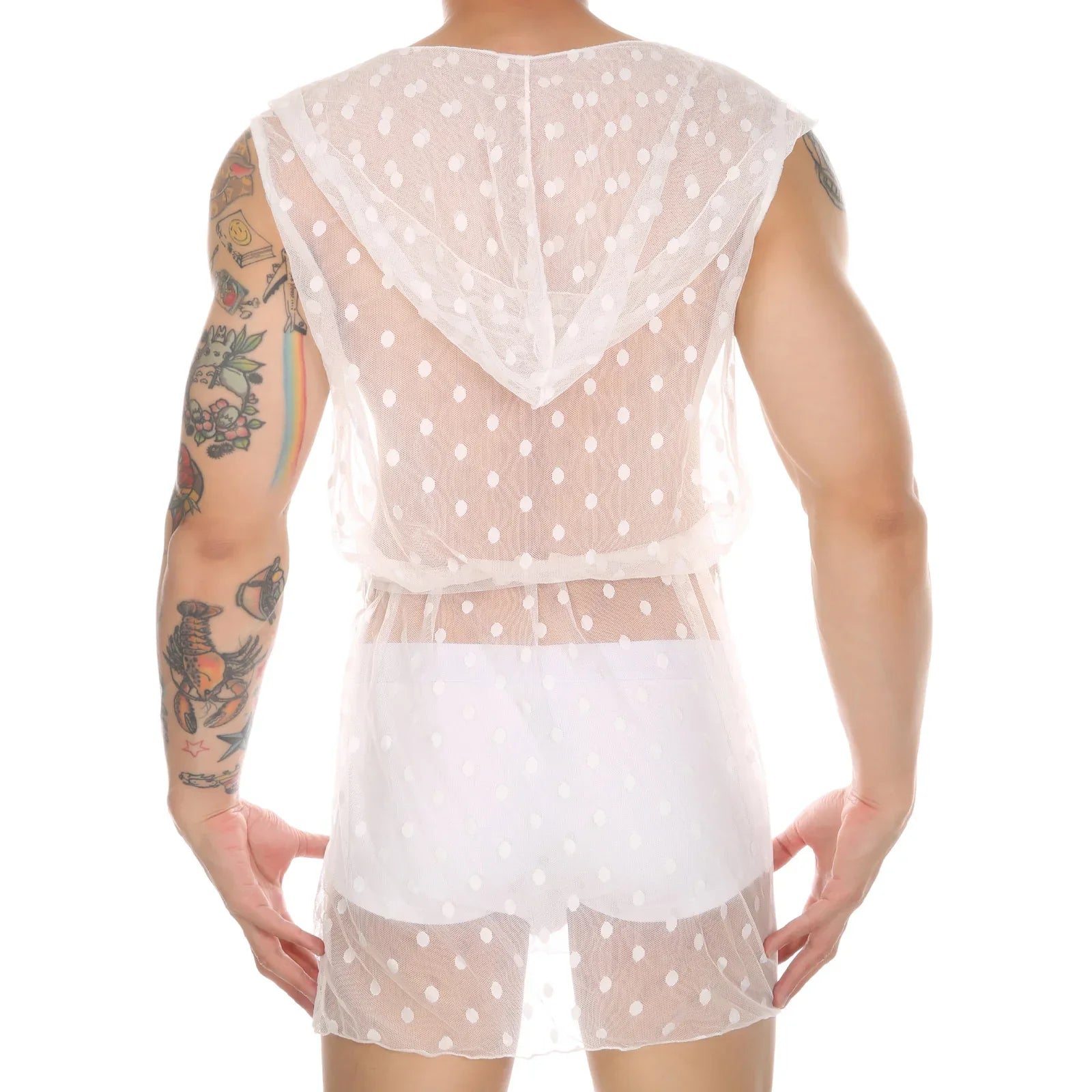 Midnight Whispers Men’s Lace Mesh Bathrobe - Puppy's Aesthetics