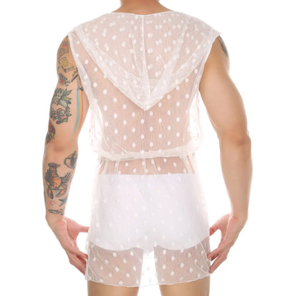 Midnight Whispers Men’s Lace Mesh Bathrobe - Puppy's Aesthetics