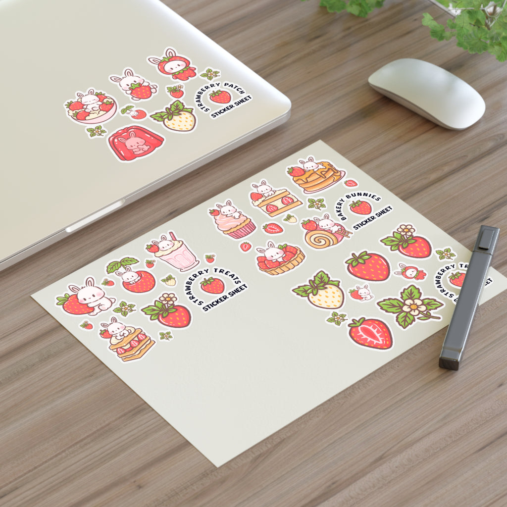 Sweet Strawberry Bunny Sticker Sheet - Puppy's Aesthetics
