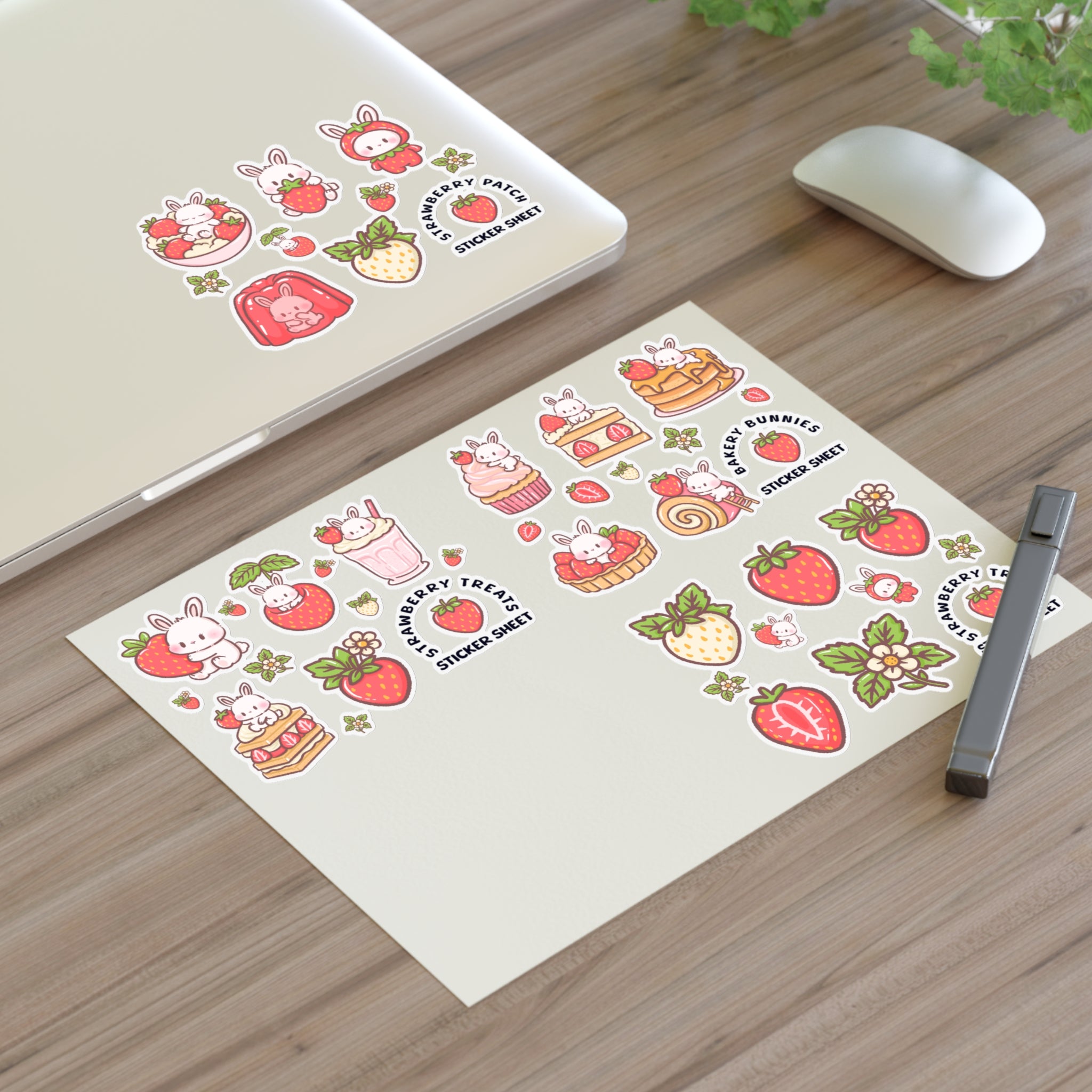 Sweet Strawberry Bunny Sticker Sheet - Puppy's Aesthetics