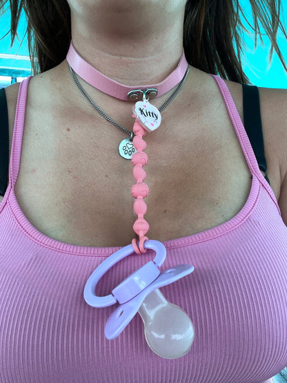 Adult Pacifier Kitty Pink Chewable Strap Collar