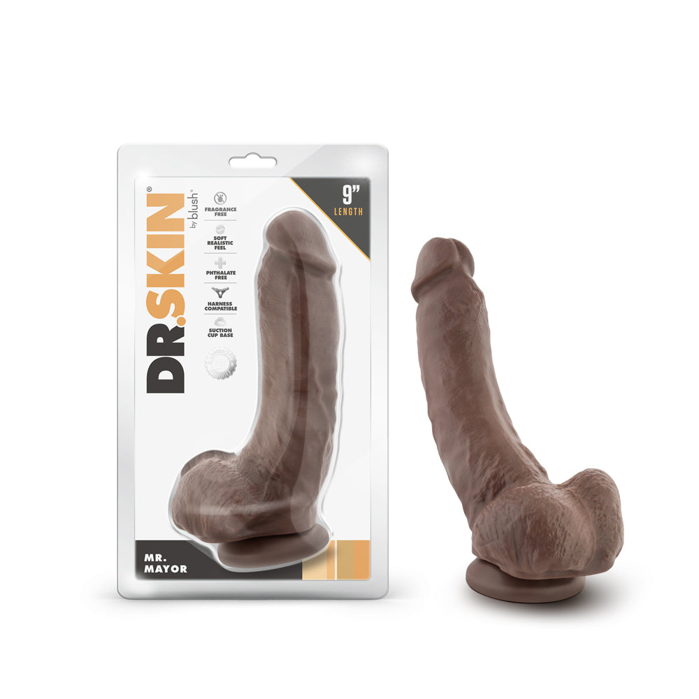 Dr. Skin Mr. Mayor Realistic 9 " Dildo with Balls Brown