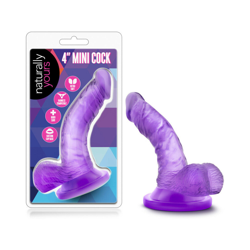 Naturally Yours 4 " Mini Cock Realistic Dildo with Balls Purple