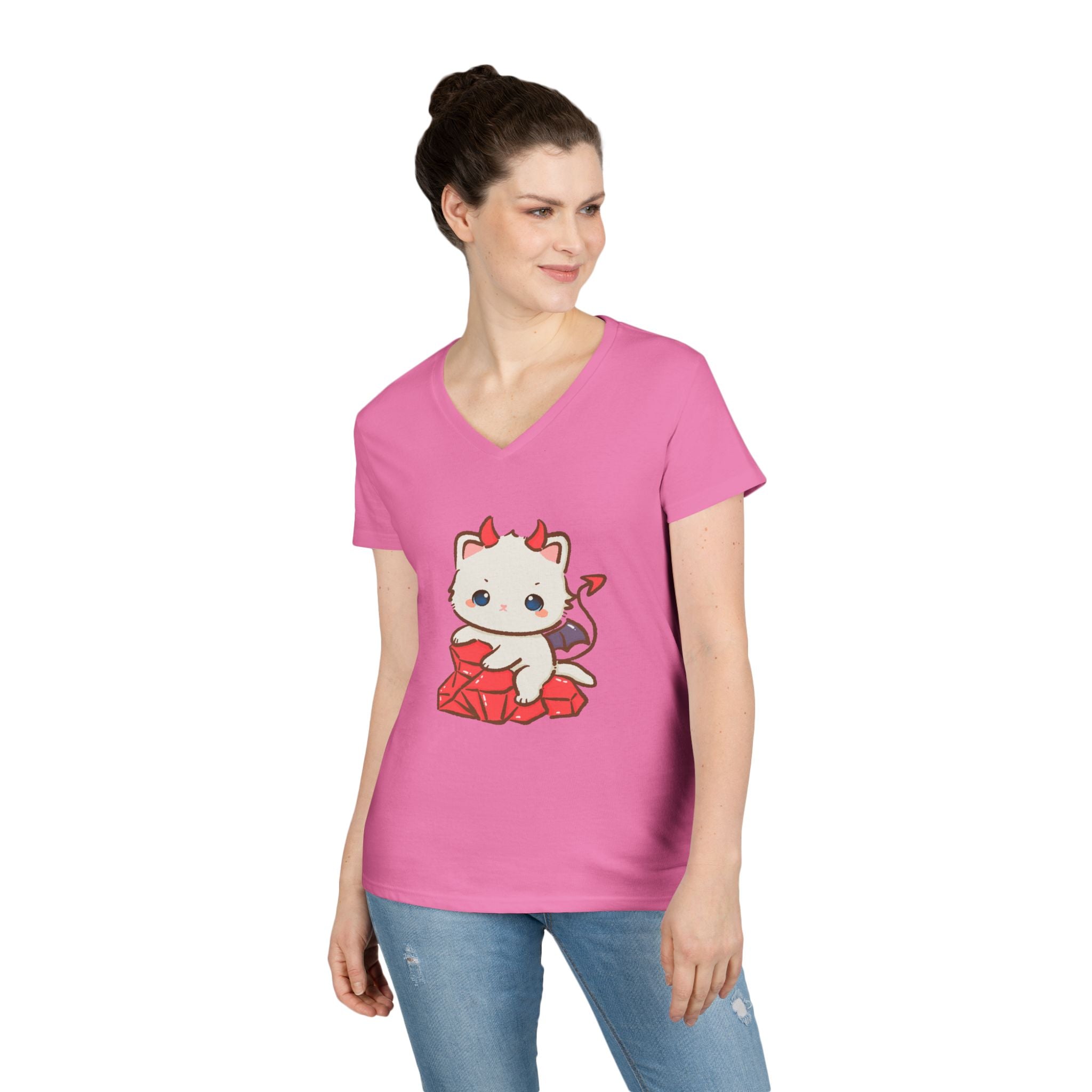 Lil Devil Cat V-Neck Play Tee - Puppy's Aesthetics