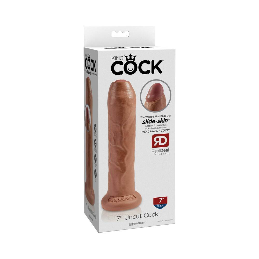 King Cock 7 " Uncut Cock Realistic Dildo With Moveable Foreskin & Suction Cup Tan