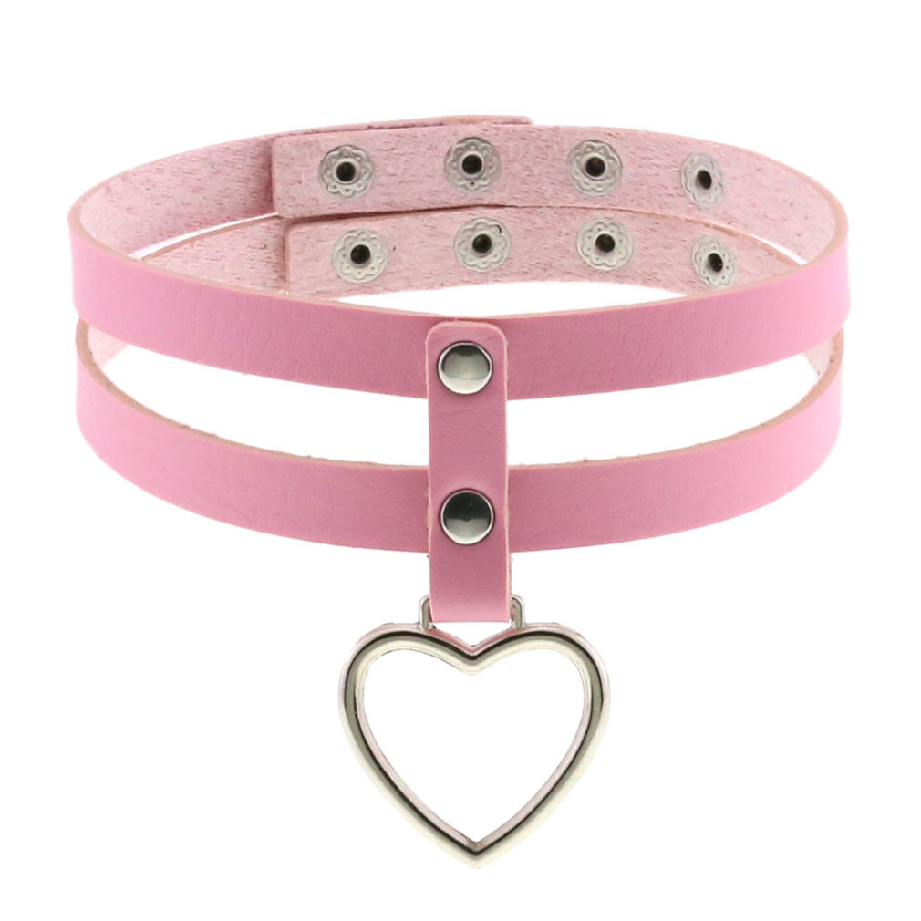 PU Leather Heart Pendant Collar (Colors) - Puppy's Aesthetics