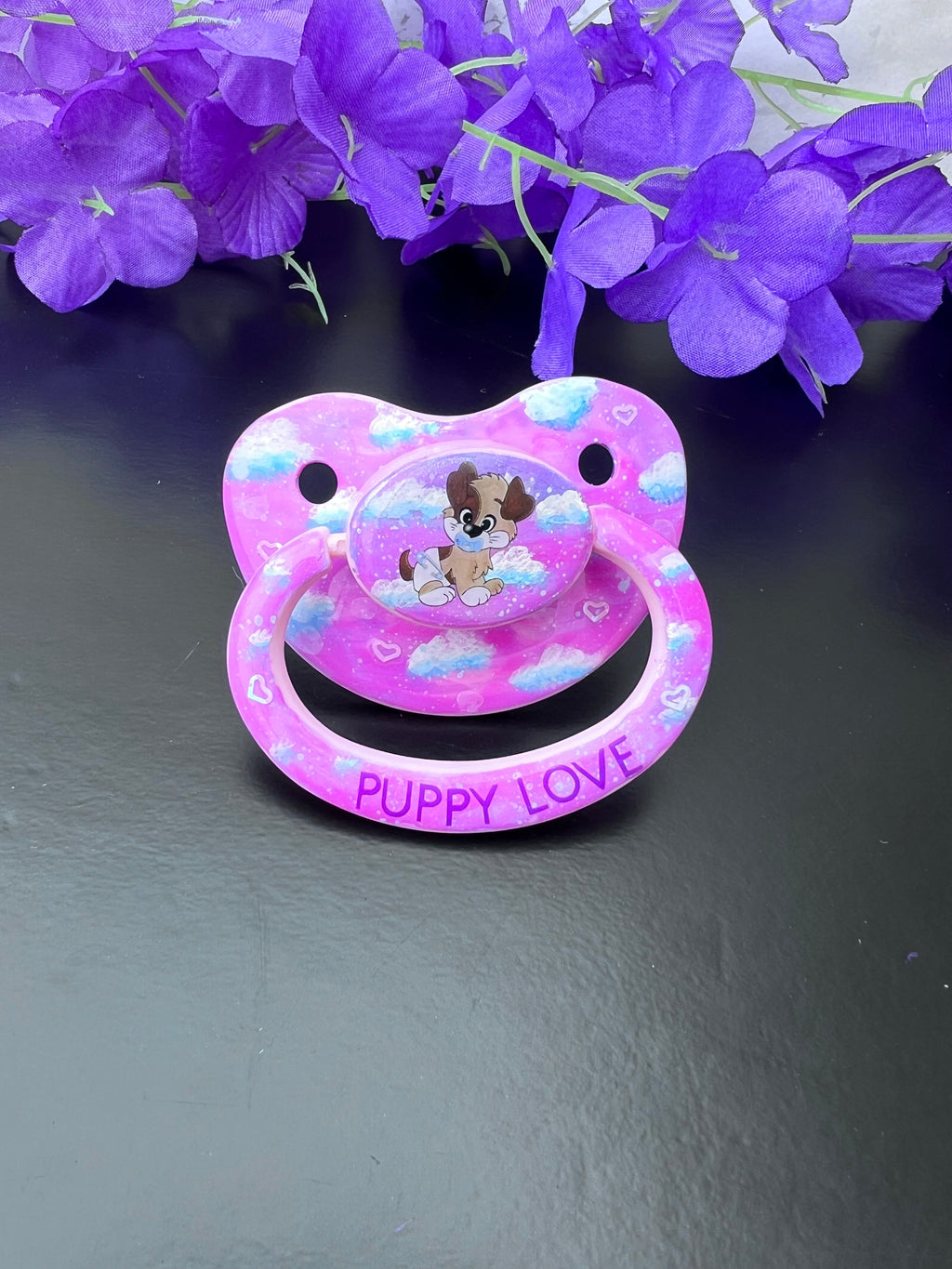 Hand Painted Adult Pacifier - Puppy Love