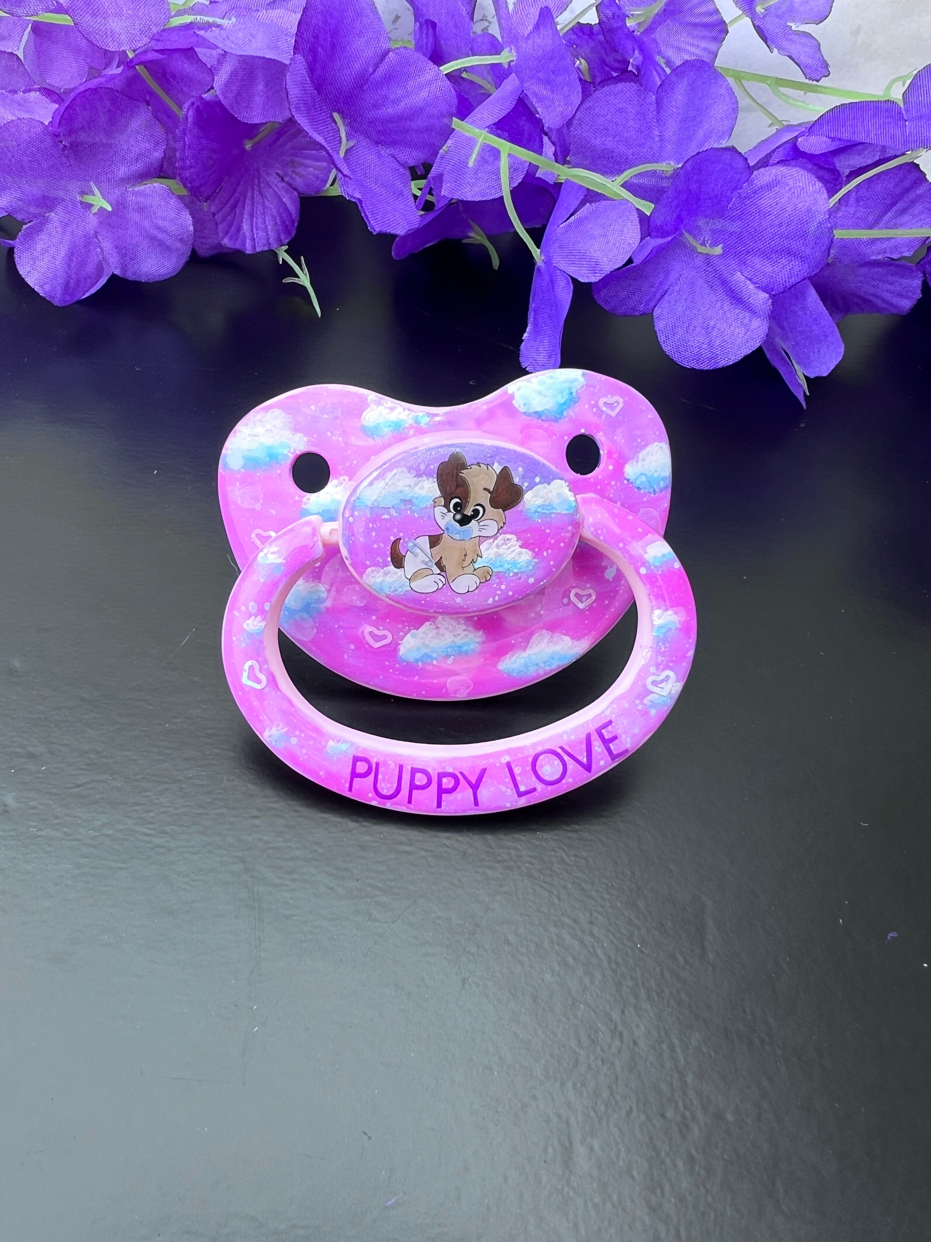 Hand Painted Adult Pacifier - Puppy Love