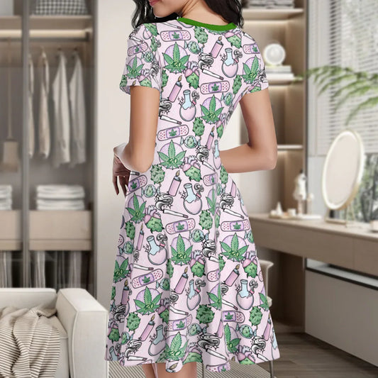 Pink Cute Cannabis Little Dress - Puppy's Aesthetics