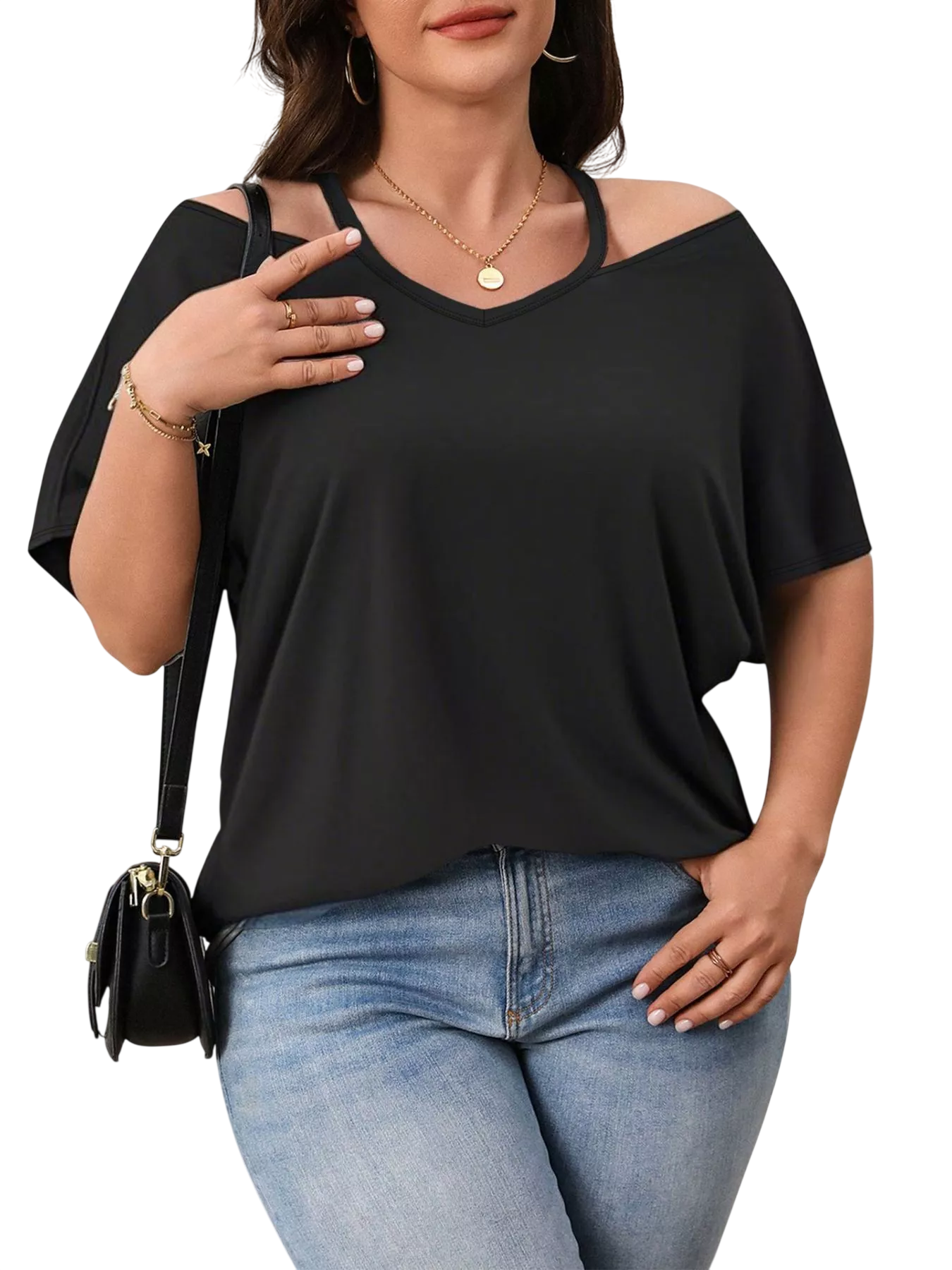 Plus Size Dark Cut Cold Shoulder Top