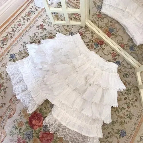 Victorian Gothic Lolita Shorts Lace Ruffles White