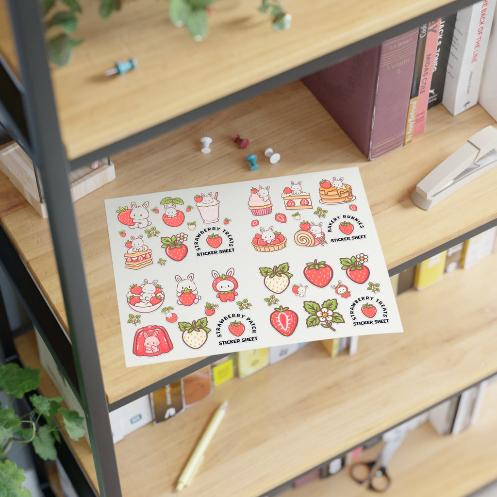 Sweet Strawberry Bunny Sticker Sheet - Puppy's Aesthetics
