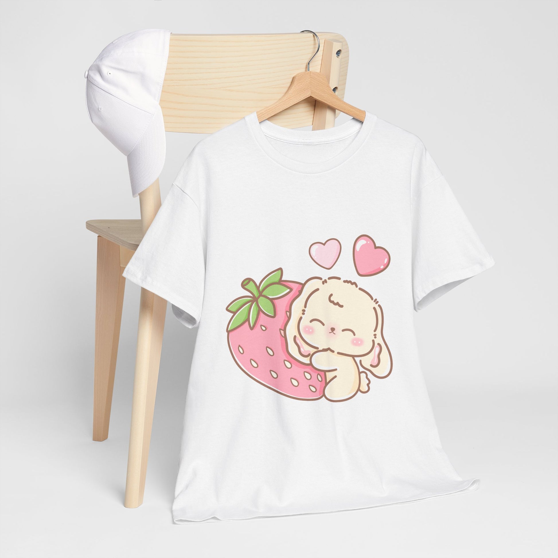 Cute Bunny Strawberry Play Tee - Puppy's Aesthetics