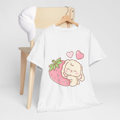 Cute Bunny Strawberry Play Tee - Puppy's Aesthetics