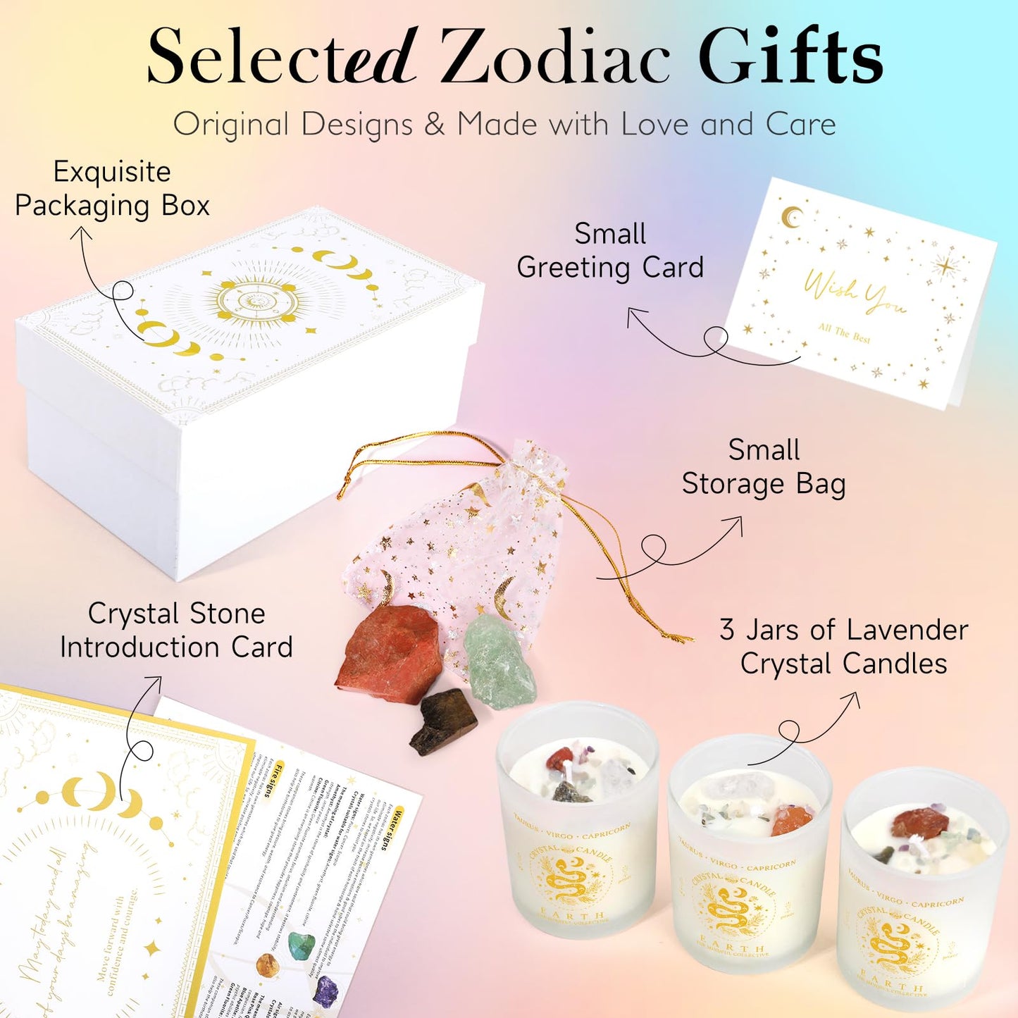 Fire Sign Lavender Crystal Candle Gift Set (3 Piece)