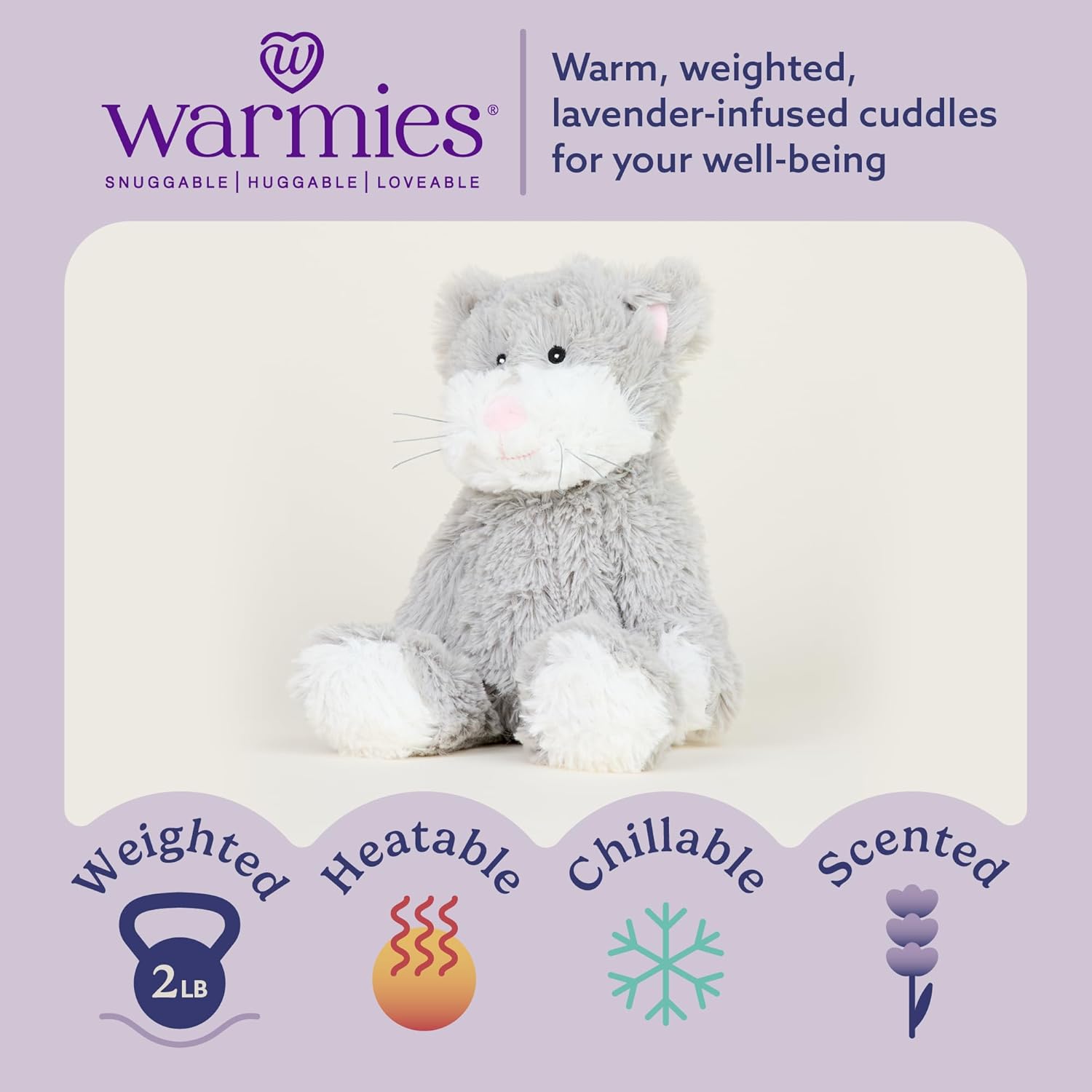 Warmies® Cozy Cat Plushie – Weighted Lavender