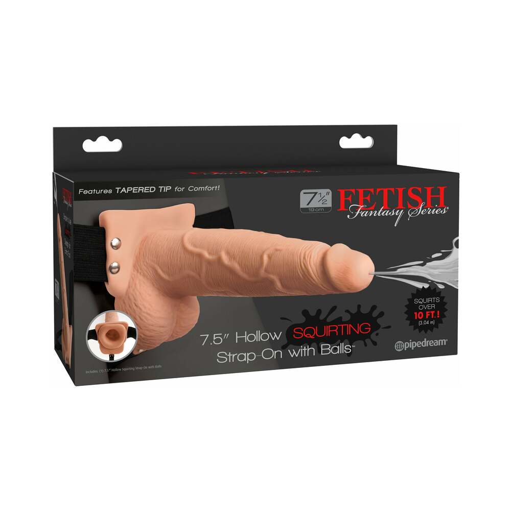 Fetish Fantasy Series 7.5 " Hollow Squirting Strap-On With Balls Beige/Black